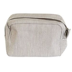 Tan & White Striped Seersucker Travel Cosmetic Bag Zipper Closure